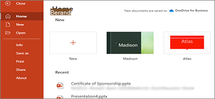 Cuplikan layar menu File untuk PowerPoint untuk web