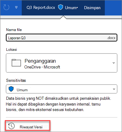 Riwayat Versi di Microsoft 365