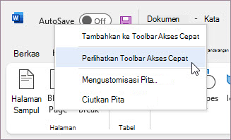 Memperlihatkan Bilah Alat Akses Cepat