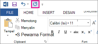 Perintah Ulangi di Toolbar Akses Cepat