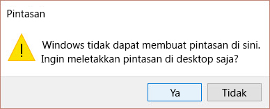 Peringatan pintasan di Win 10