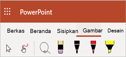 Memperlihatkan pena tinta, penyorot, dan warna