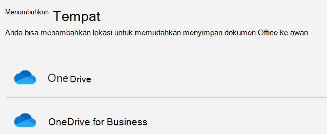 Cuplikan layar tombol Tambahkan Tempat dan daftar Tambahkan Tempat di halaman Simpan Sebagai di Word.