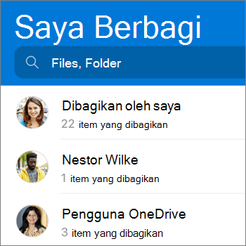 Tampilan file bersama di aplikasi OneDrive untuk Android