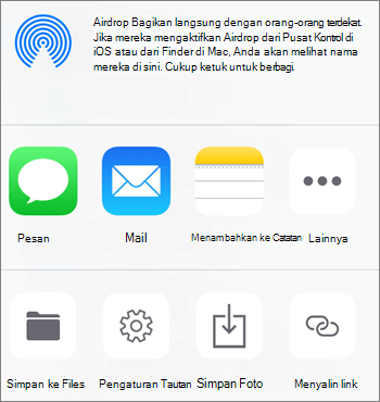 Cuplikan layar tombol Simpan Foto di aplikasi OneDrive pada iOS