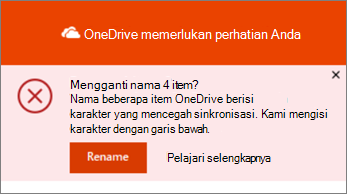 Cuplikan layar pemberitahuan Ganti nama di aplikasi sinkronisasi desktop OneDrive