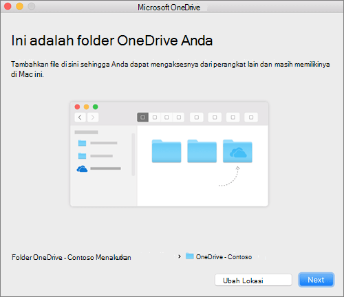 Tangkapan layar dari layar Ini Adalah folder OneDrive Anda setelah memilih folder pada panduan Selamat Datang di OneDrive pada Mac