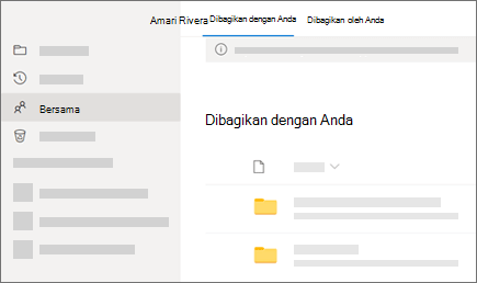 Cuplikan layar tampilan Dibagikan dengan Anda di OneDrive untuk kantor atau sekolah.