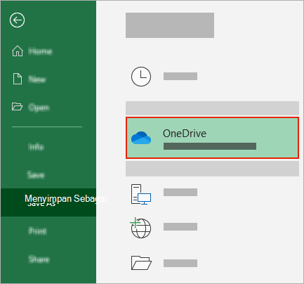 Dialog Simpan Sebagai Office memperlihatkan folder OneDrive