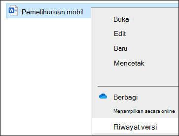 menu File Explorer termasuk opsi Riwayat versi.