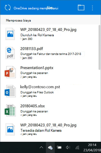 Layar perubahan pemrosesan OneDrive