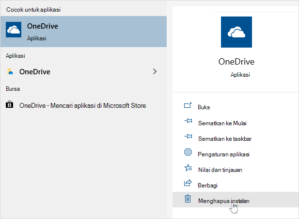 Menghapus instalan aplikasi OneDrive Store