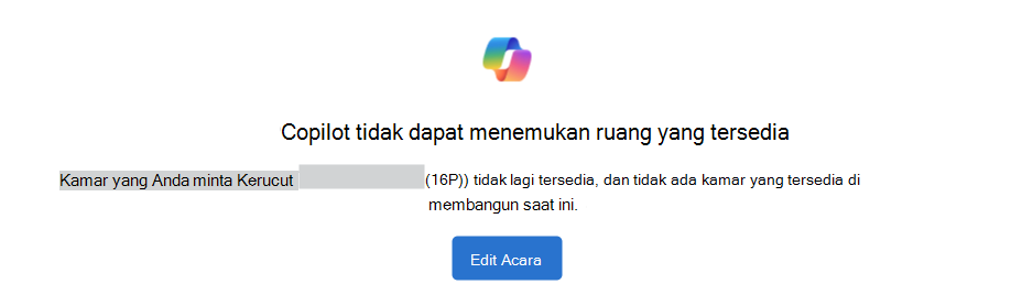 Contoh pemberitahuan ruang yang tersedia Copilot dengan tombol Edit Acara.