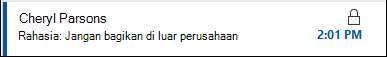 Pesan dengan izin terbatas akan memiliki ikon kunci yang diperlihatkan dalam daftar pesan.