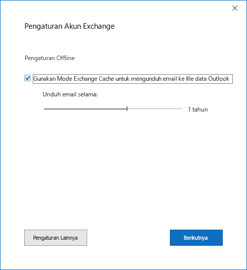 Dialog penyetelan akun, halaman Pengaturan Akun Exchange.