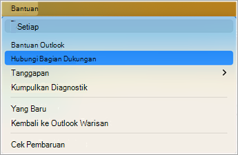 Hubungi dukungan dalam Outlook cuplikan layar satu