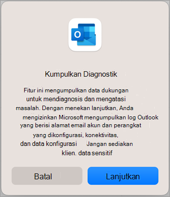 Hubungi dukungan dalam Outlook cuplikan layar dua