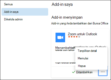 Menu add-in saya di Outlook untuk Mac.