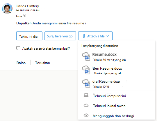 Melampirkan file yang disarankan di Outlook.