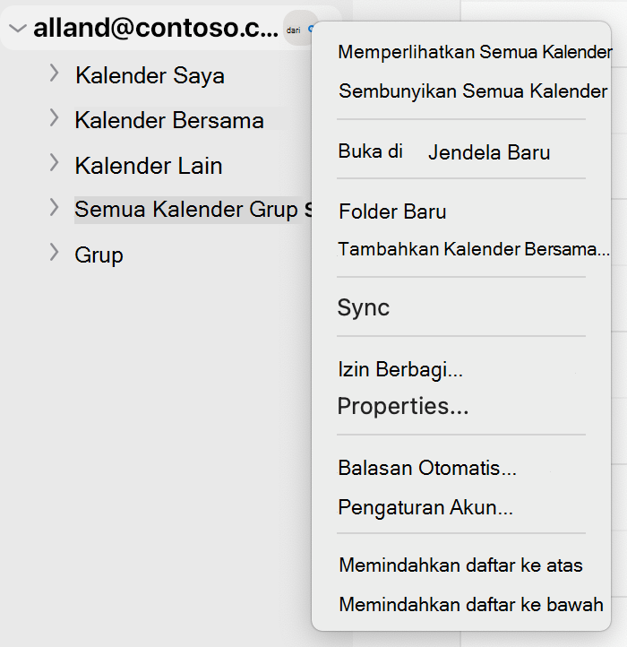 Opsi pilihan Izin Berbagi.