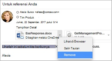 Pilih panah bawah dan Hapus untuk menghapus lampiran