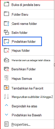 Cuplikan layar opsi Pindahkan folder yang dipilih di panel navigasi.