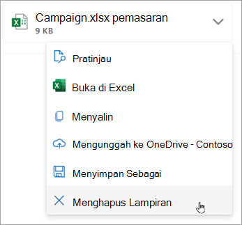 Pilih panah bawah di samping lampiran, lalu pilih Hapus Lampiran