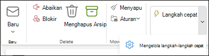 Cuplikan layar pita Outlook memperlihatkan pengaturan Kelola langkah cepat