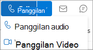 Cuplikan layar dropdown Panggilan di kartu kontak Outlook