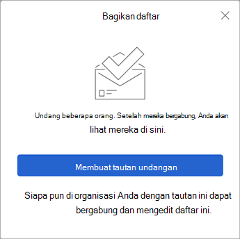 Saat Anda memilih Bagikan Daftar, To Do membuat link undangan untuk dikirim ke orang lain.