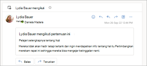 Cuplikan layar memperlihatkan respons email peserta yang mengikuti rapat