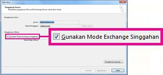 Kotak centang Gunakan Mode Exchange Singgahan dalam kotak dialog Ubah Akun
