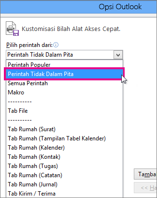 Pilih Perintah yang Tidak Ada di Pita