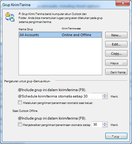 Kotak dialog Pengaturan Kirim/Terima