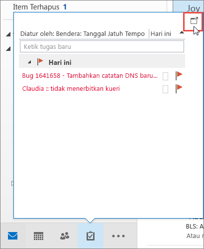 Cuplikan tugas dengan ikon Penambatan dimunculkan