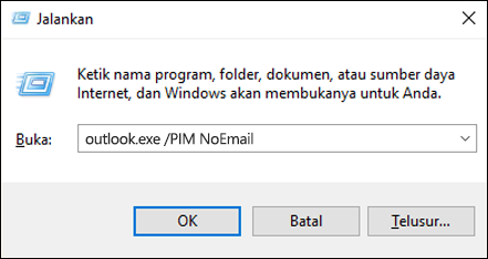 Menggunakan dialog Jalankan untuk membuat profil tanpa email