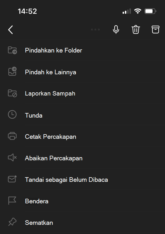Menu elips di bagian atas layar untuk Outlook Mobile