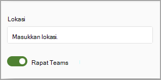 Gambar tombol alih rapat Teams dan ruang untuk memasuki lokasi rapat.