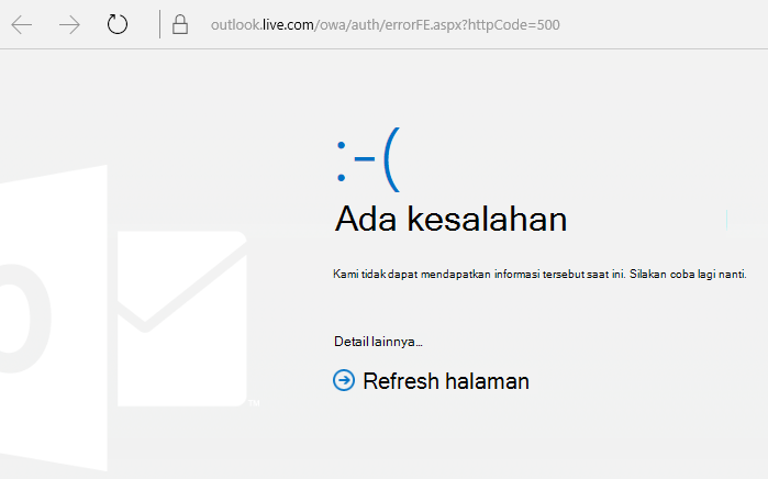 Outlook.com Terjadi kesalahan kode kesalahan 500