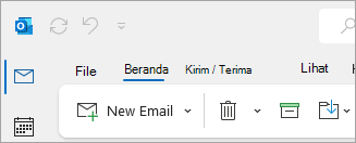Cuplikan layar pita Outlook klasik yang menyertakan File dalam opsi tab.