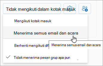 Dari daftar menurun, pilih Terima semua email dan acara