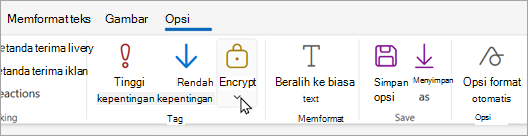 Toolbar email baru memiliki tombol enkripsi di mana Anda bisa memilih opsi enkripsi.