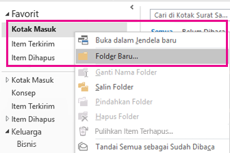 Anda dapat membuat subfolder baru dengan menggunakan menu klik kanan.
