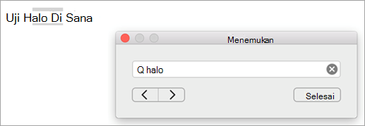 Memperlihatkan hasil pencarian dalam kotak dialog Temukan dan contoh pertama istilah pencarian yang disorot dalam item Outlook