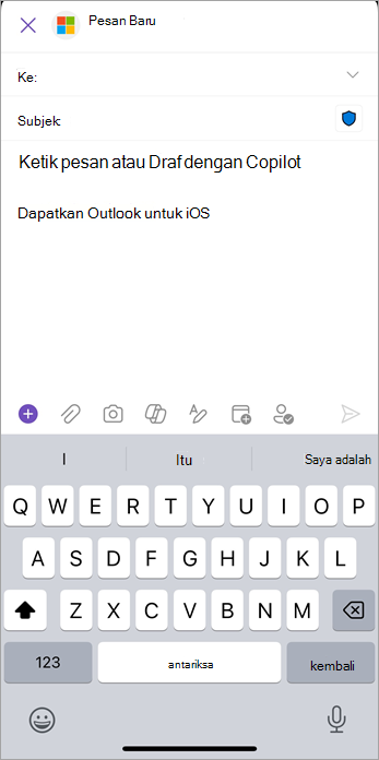 Pilih ikon lampirkan (penjepit kertas) untuk menambahkan file atau gambar ke email Anda.