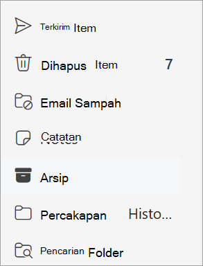 Memilih folder Arsip dari daftar folder