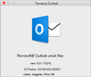 Jika Anda memiliki Outlook melalui Office 365, Tentang Outlook akan menampilkan langganan Office 365.