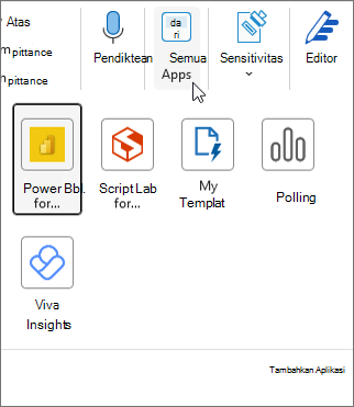 Menu flyout Semua Aplikasi di Outlook untuk Windows.