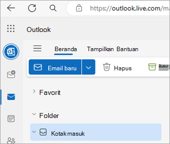 Cuplikan layar memperlihatkan halaman beranda Outlook.com