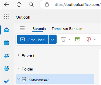 Cuplikan layar yang menampilkan laman Outlook di web